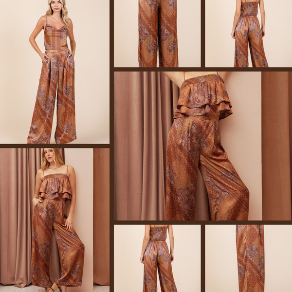 Boho Luxe: Mittoshop Paisley Patchwork Satin Wide Leg Pants