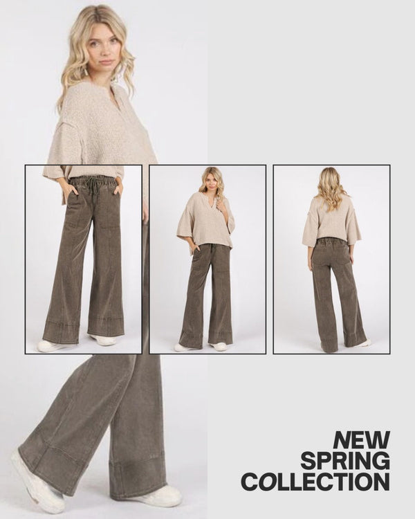 Effortless Style with Mittoshop Mineral Wash Elastic Wide Leg Pants