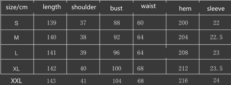 size chart for ruffle maxi dress
