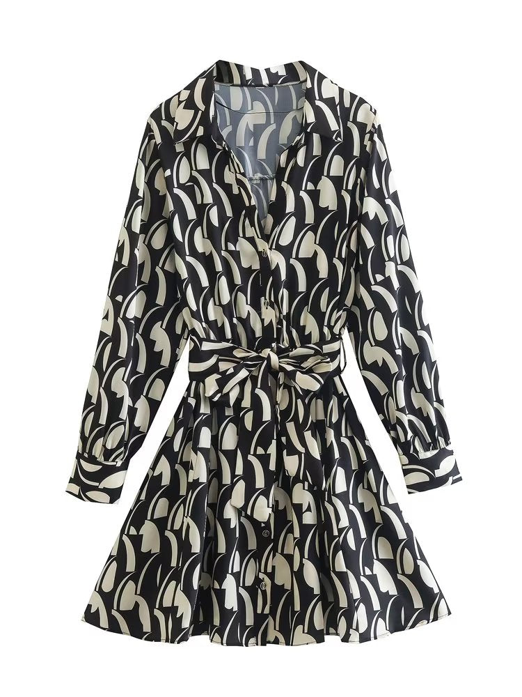 Belted Shirt Printed Mini Dress