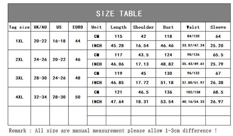 size chart for v neck dress