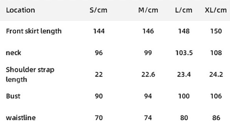 size chart for slim fit maxi dress