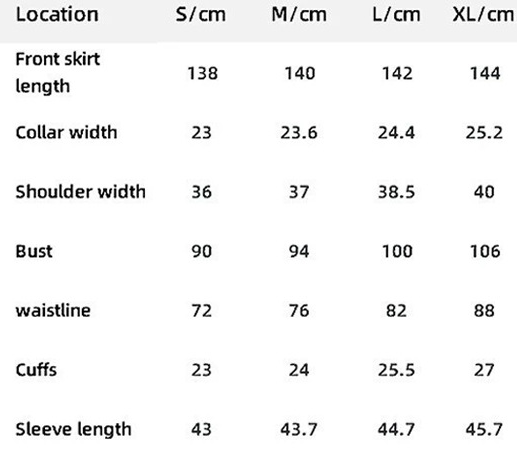 size chart for polka dot dress