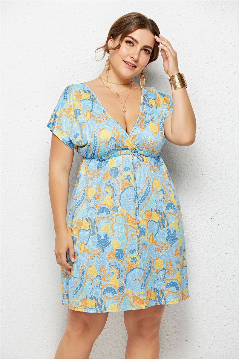 v neck printed dress