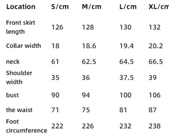 size chart for slim fit maxi dress