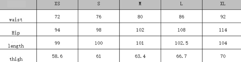 size chart for denim jeans