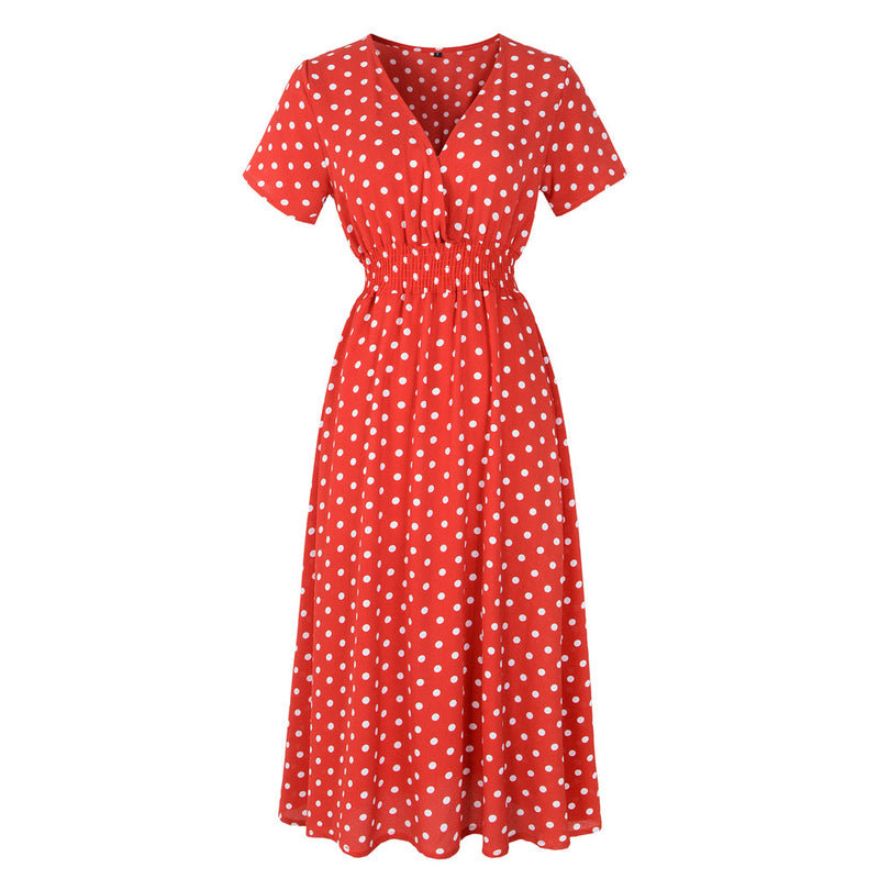 short sleeve red dotted dress