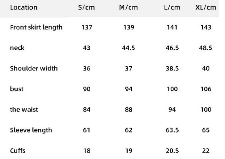 size chart for maxi dress