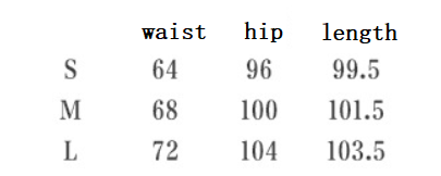 size chart for wide leg trousers
