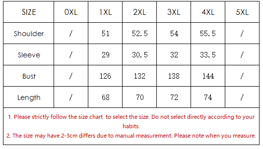 size chart for womens loose top