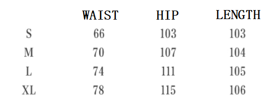 size chart for drooping trousers