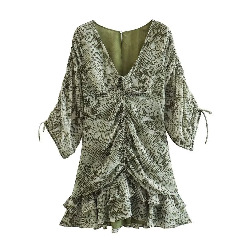 Spring Animal Print Pleated Mini Dress