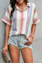Striped Short Sleeve Button Top