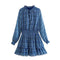Stand Collar Bowknot Lace Long Sleeve Mini Dress