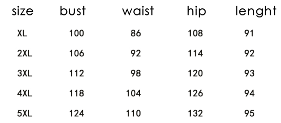 size chart for plus size dress