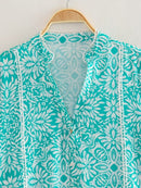 V neck Loose Casual A-Line Printed Mini Dress