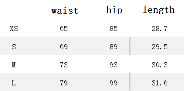 size chart for elastic ripped denim shorts