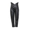 High Waist Solid Color Straight Leather Pants