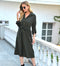 Collared Long Sleeve Shirt Dress with Button and Lace-up Detailing
