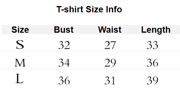 size chart for workout clothes