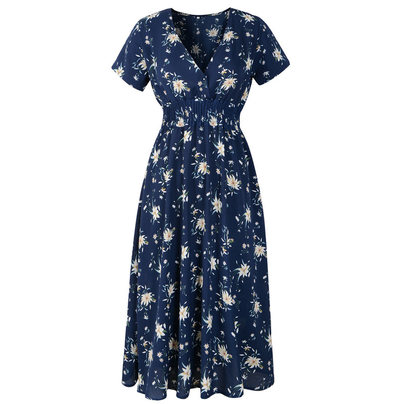 navy blue floral print dress