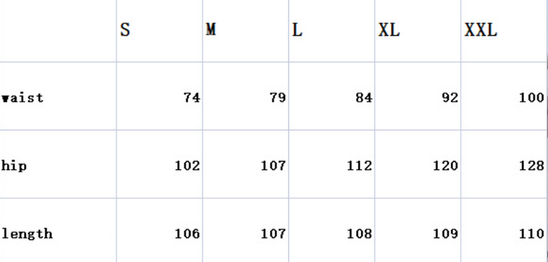 size chart for denim pants