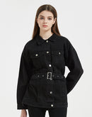 Denim Washed Women Black Jacket