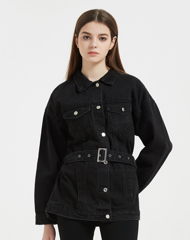 Denim Washed Women Black Jacket