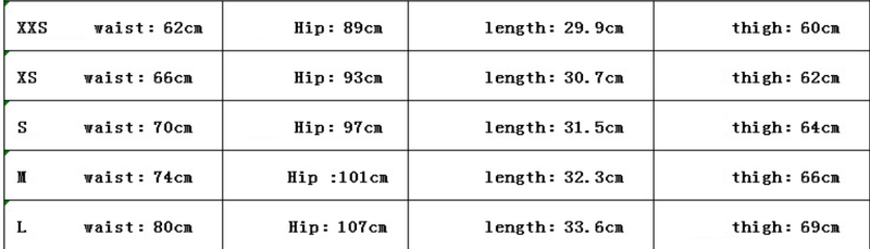 size chart for ripped denim shorts
