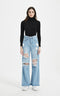 High Waist Wide Leg Denim Jeans With Hole