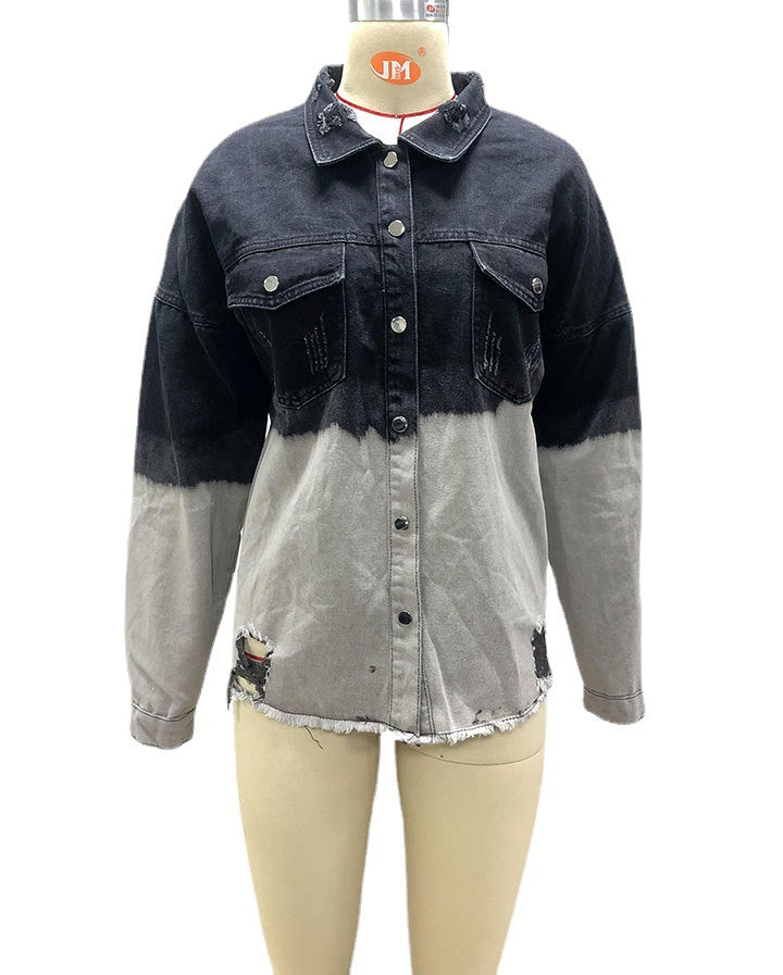 Gradient Loose Hole Jacket Denim