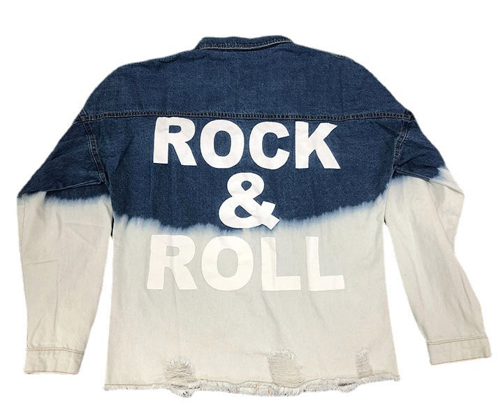 Gradient Loose Hole Jacket Denim