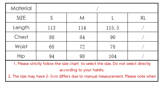 size chart for midi dress