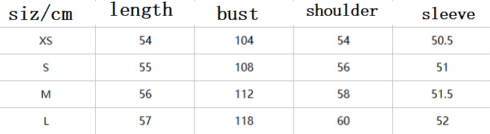 size chart for fried denim jacket