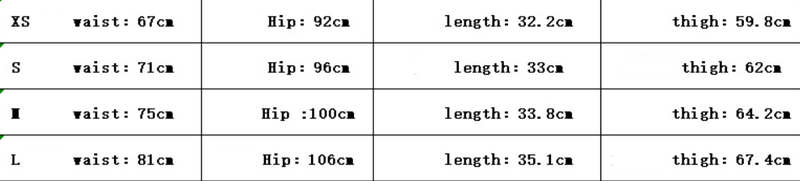size chart for denim shorts