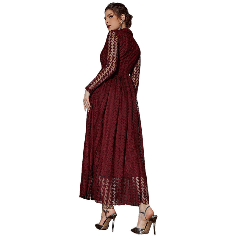 Mesh Hollow Out Cutout V Neck Maxi Dress