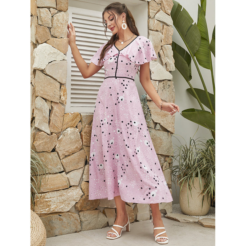 V Neck High Waist Slim Fit Sweet Maxi Dress