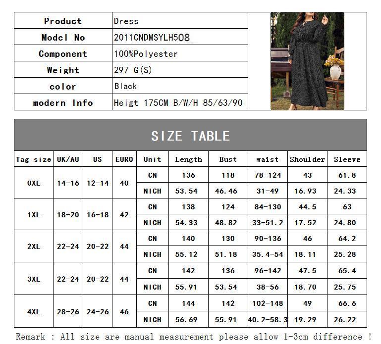 size chart for polka dot dress