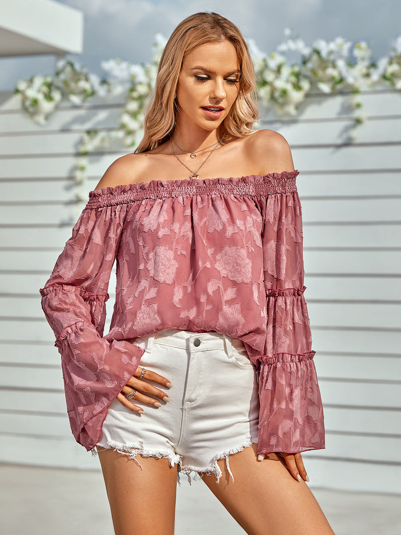Off Shoulder Long Sleeve Chiffon Blouses for Women