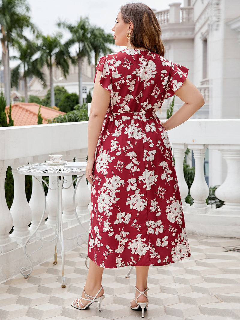 Red floral 2025 tea dress