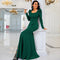 U Neck Long Sleeved Elegant Slim Fit Long Solid Color Cocktail Evening Dress