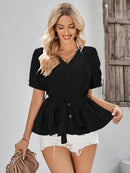 Casual V Neck Single Breasted Short Sleeved Dress Top