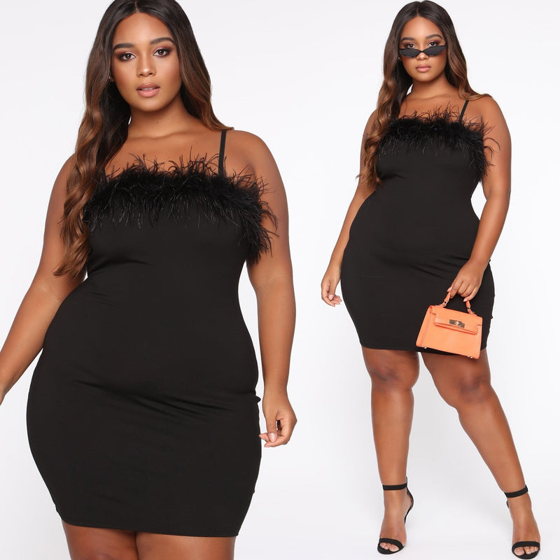 Suspender Feather Plus Size Dress