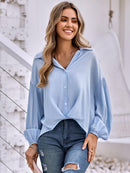 Solid Polo Collar Casual Shirt Women