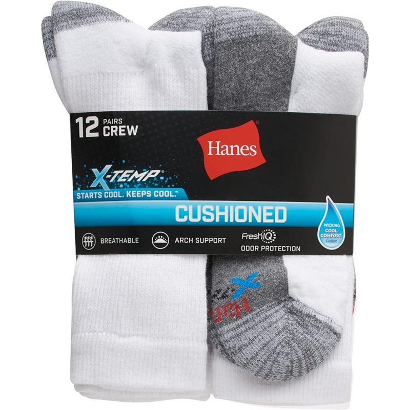 Hanes Mens XTemp Active Cool Crew Socks 12Pack