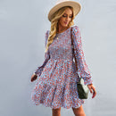 Ruffle Long Sleeve A line Floral Dress