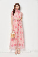 The Floral Crew Neck Ruffle Maxi Dress