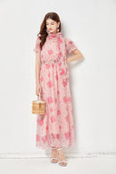 The Floral Crew Neck Ruffle Maxi Dress