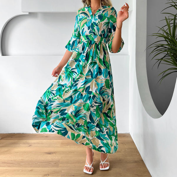 Floral Bell Sleeve Vacation Dress