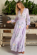 The Smocked Ruffle V-Neck Long Sleeve Tiered A-Line Dress